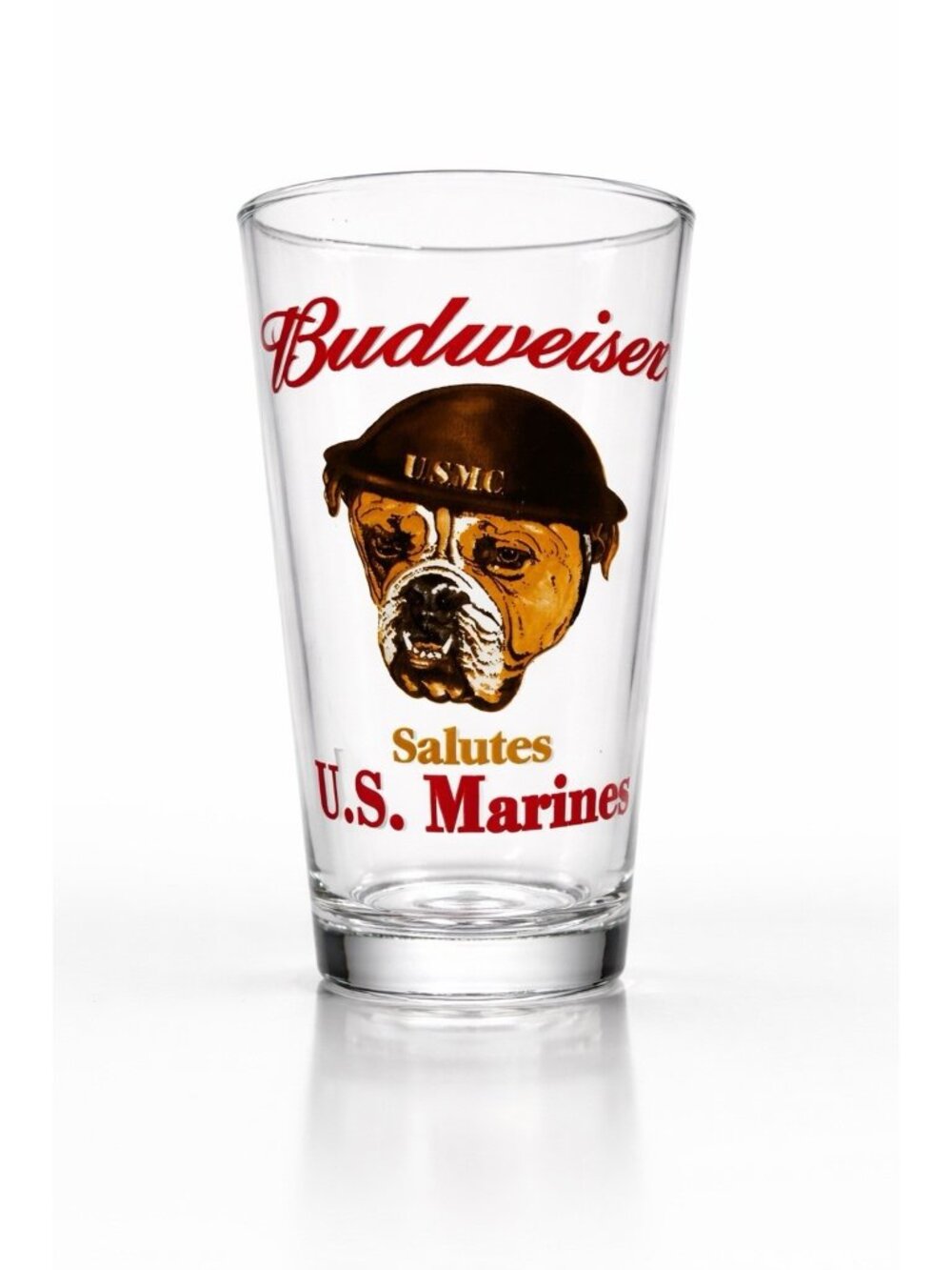 Budweiser Salutes U.S. Marines Pint Glass Libbey Bulldog USMC Beer Glass 6” EUC